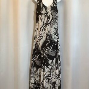 Tribal Dress Women’s Size 12 Maxi Lined Black Grey Graphic Design